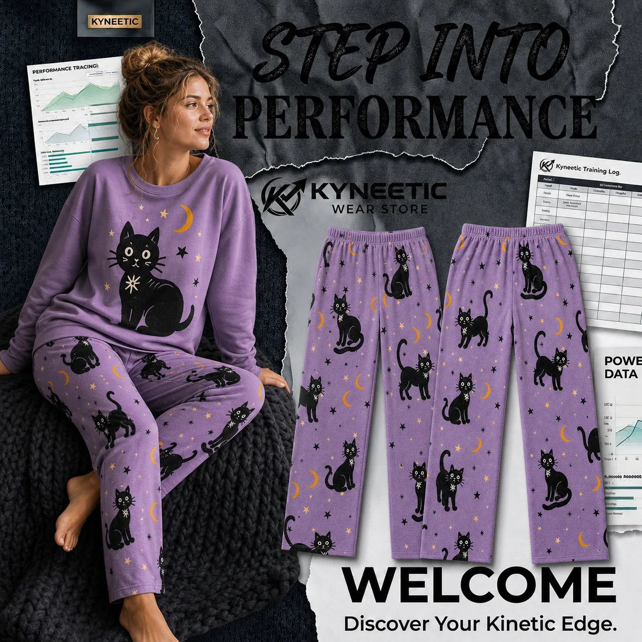 Men's Halloween Black Cat Printed Pants Casual Wide Leg Loose Straight Trousers Retro Fall Sweatpants Lounge Pajamas Bottoms