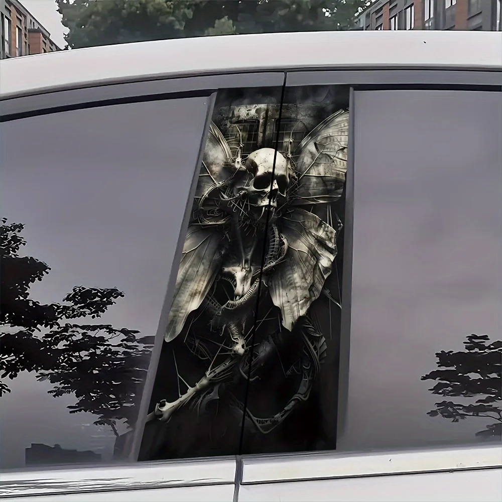 2 Piece Skull Fantasy Car Post Sticker - Unique Butterfly with Skull Black and White Sticker for All Models