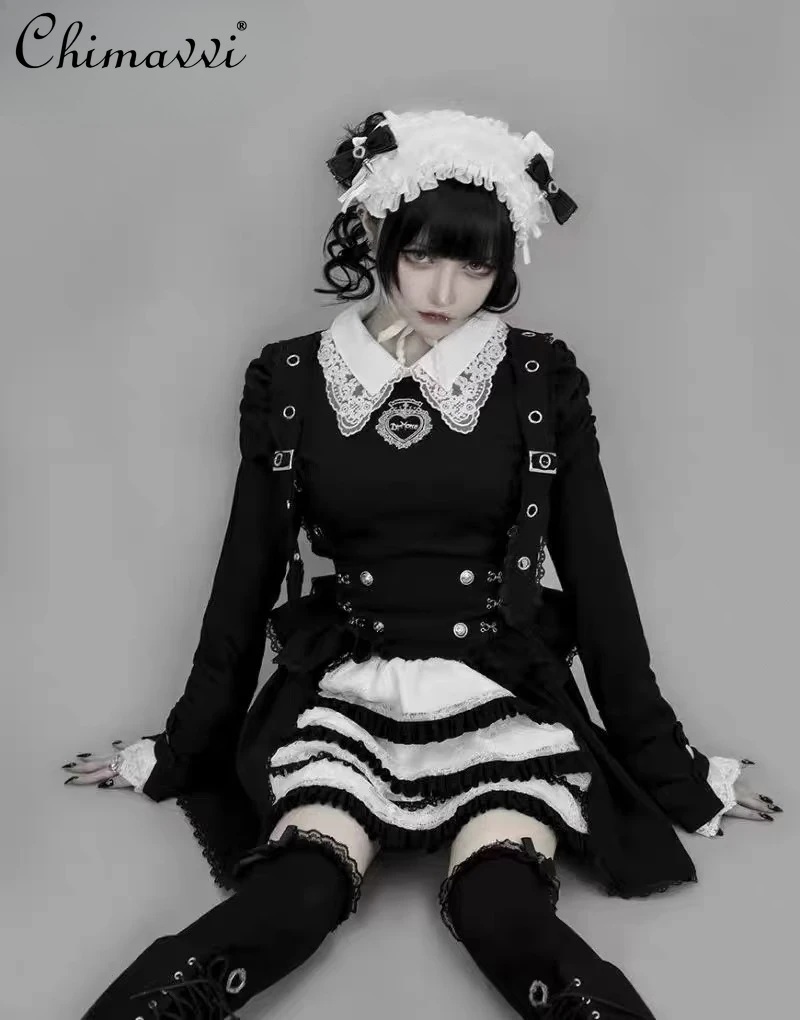 

Японская базовая рубашка в стиле Харадзюку в стиле темно-панк в стиле Лолиты, весенне-осенняя новая сетчатая лоскутная футболка массового производства для темных девочек