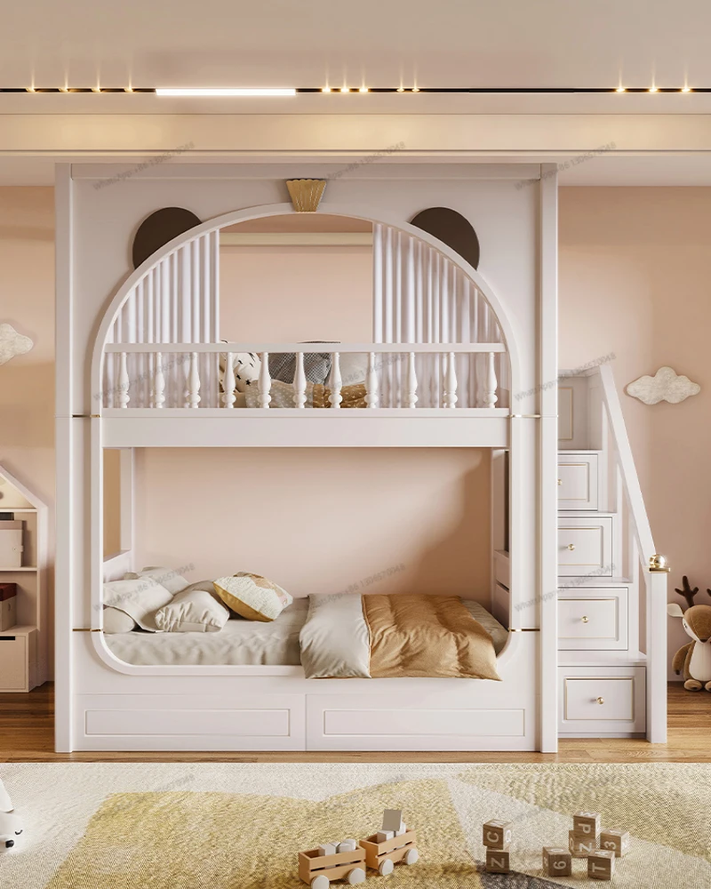 Up and down same width Bunk bed elevated bed small family tree house high and low bed mother bed child bed height guardrail