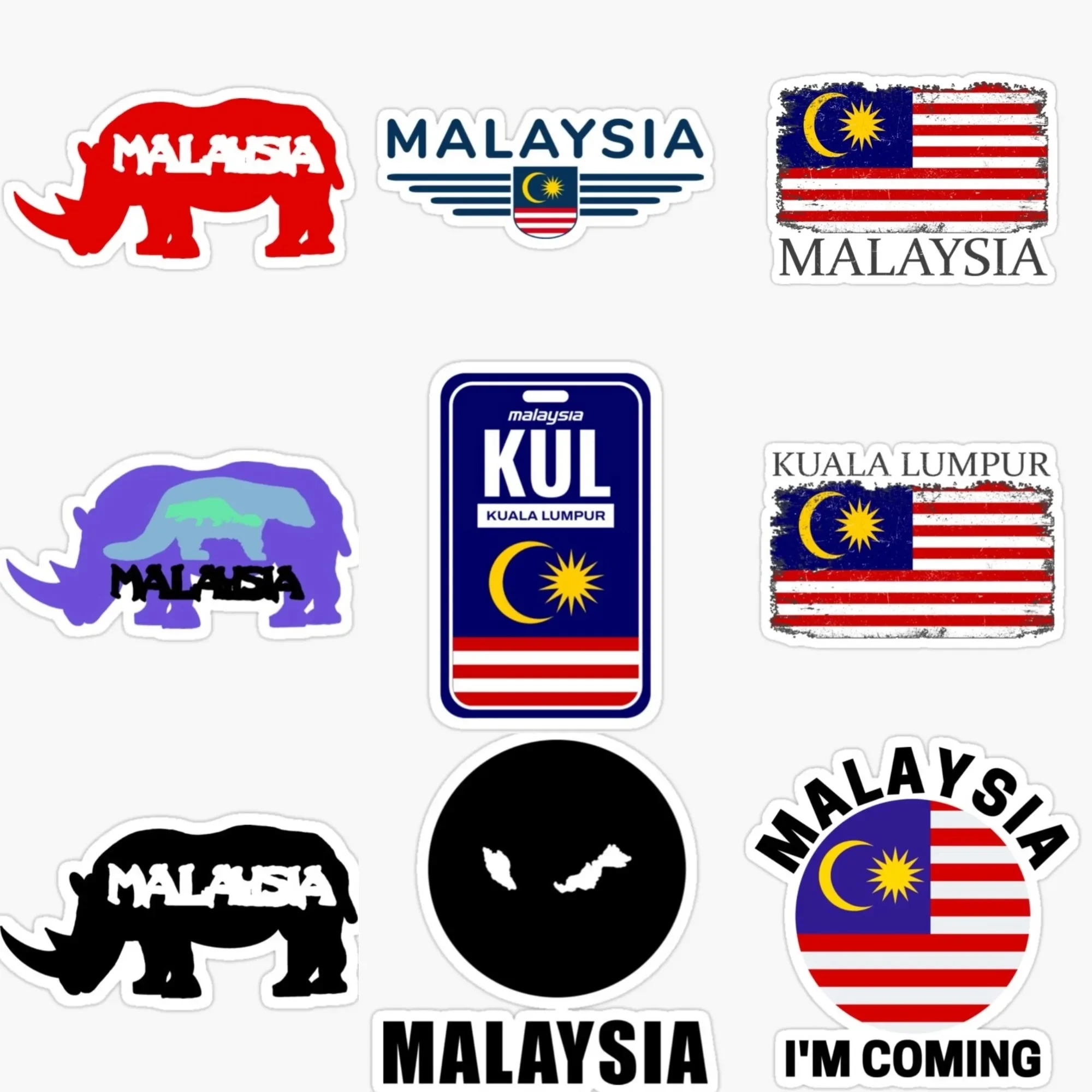 

Malaysia KUL Flag Map Rhinoceros Emblem Creative PVC Sticker for Decorate Car Bicycle Truck Helmet Window Wall Decal Accessorie