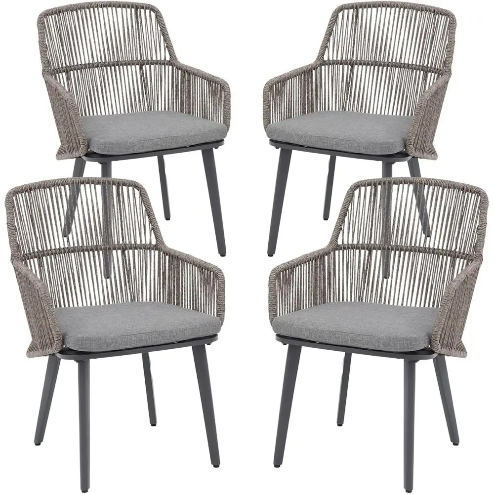 

Patio Dining Chairs Set o 4, Woven Rope Outdoor Dining Chairs w/Steel e, All-Weather ed Wicker Rattan Chairs with Armrest & Cush