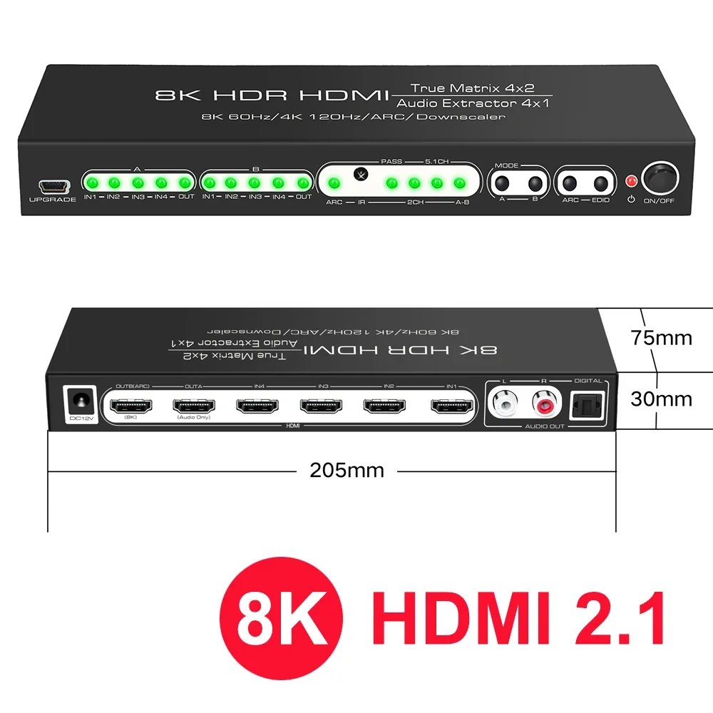 Imagem -02 - Hdmi Matriz Suporte Arco Hdr 3d 5.1ch 4x1 Extrator de Áudio Divisor de Interruptor de Vídeo em Saídas 4k 120hz para Ps4 Ps5 para tv 8k 60hz 4x2