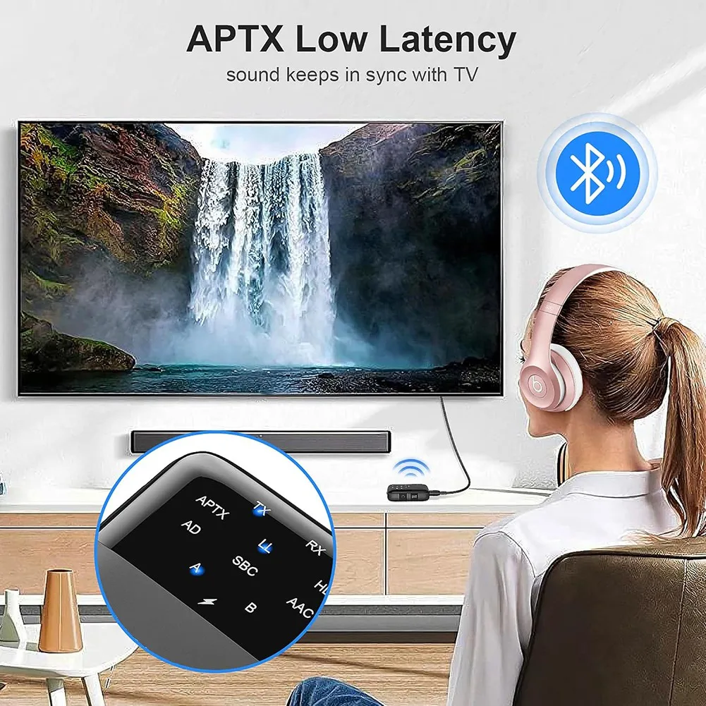 

A23G Bluetooth 5.2 Приемник-передатчик HD с низкой задержкой, 3,5 мм AUX, беспроводной аудиоадаптер 2-в-1 для автомобильных колонок, телевизоров, ПК и т.д.