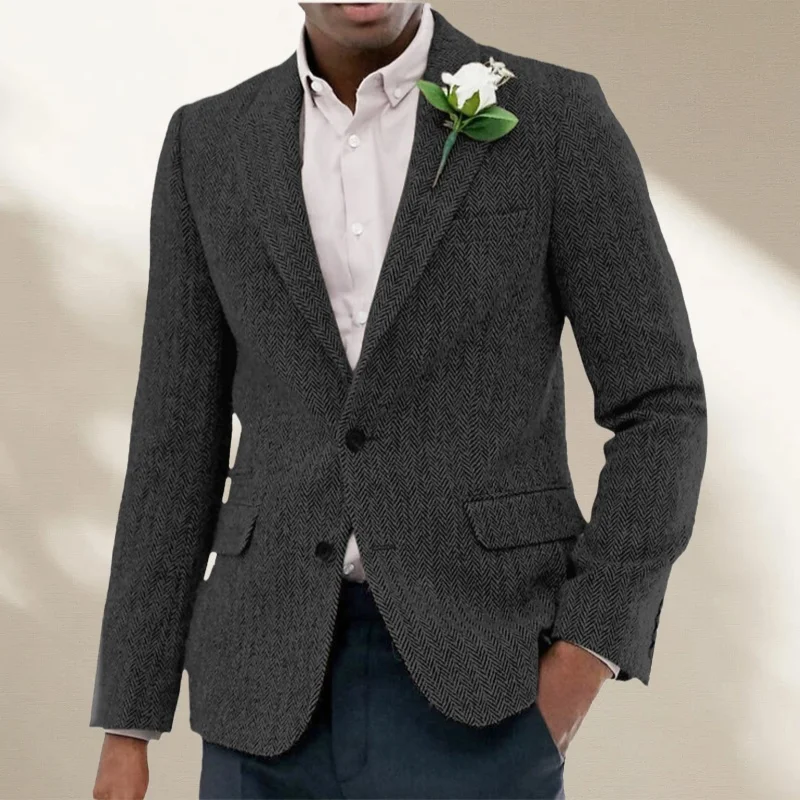 Giacca da abito da uomo in tweed a spina di pesce Giacca formale monopetto in misto lana pesante con risvolto Abito da sposa da uomo più venduto