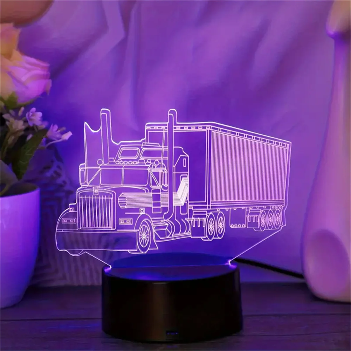 1pc  Truck 3D Night Light, 3D Optical Illusion Lamp With Touch, 7-Color Changing Ambient Light For Bedroom