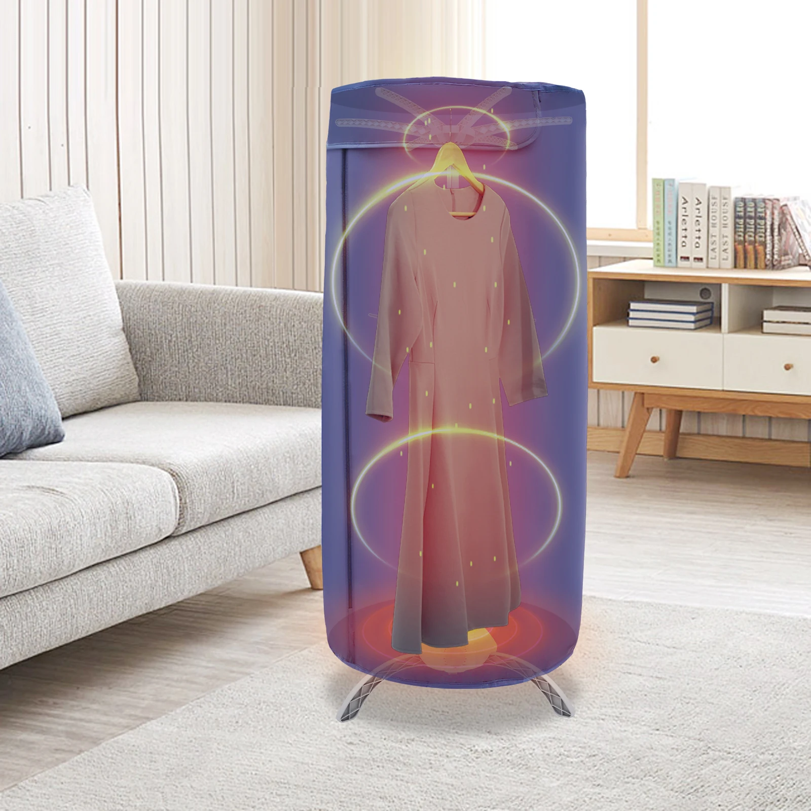 

Портативная электрическая сушилка для одежды 900 Вт, большая емкость с вешалкой для полотенец, круглый внешний чехол с подогревом PTC для дома, квартир