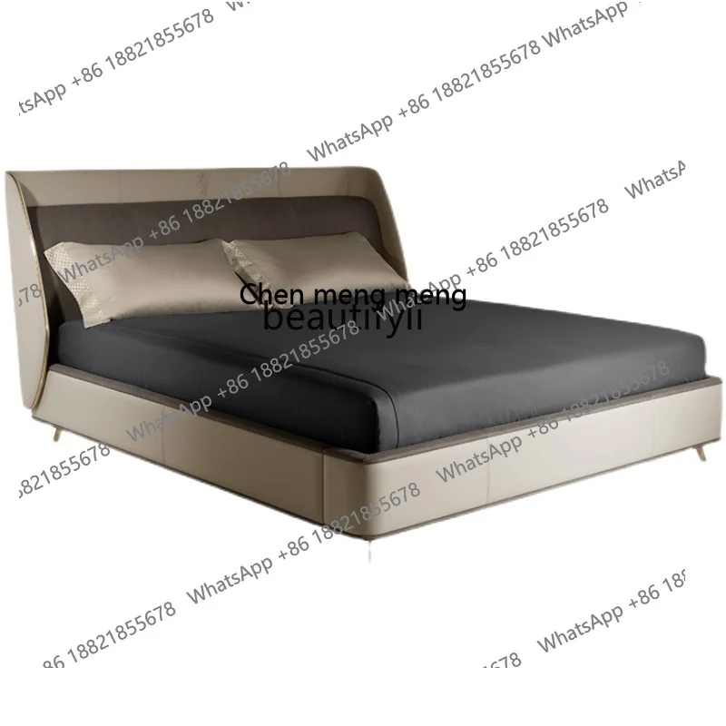 Italian Minimalist Master Bedroom Double Light Luxury Leather Bed Modern Minimalist High-End Designer Marriage Bed 1.8 M