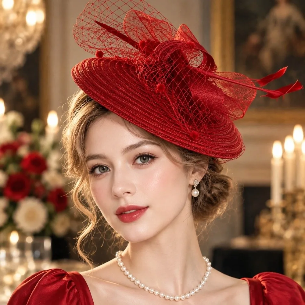 Retro Exquisite Mesh Bow Headband French Elegant Mesh Small Top Hat Flower Sweet Kentucky Hat Lady