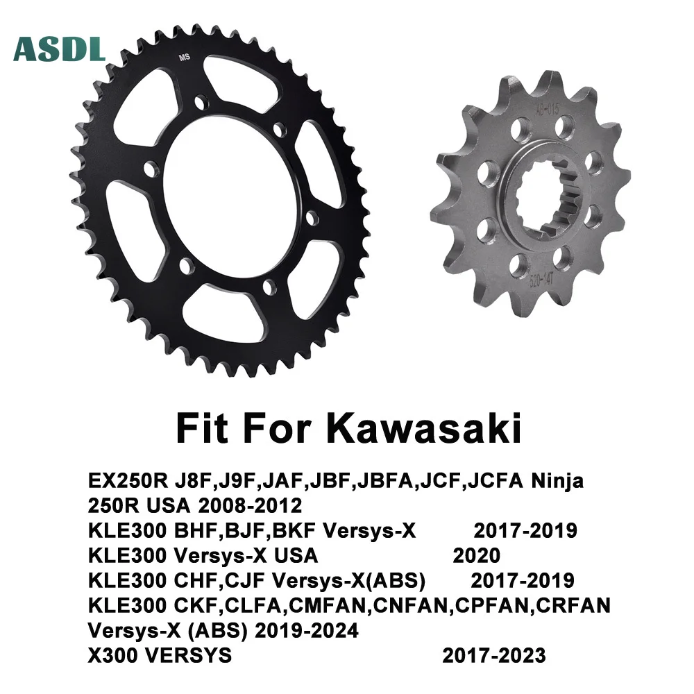 

46T 14T Motorcycle Front And Rear Sprocket Kits for Kawasaki EX250R Ninja 250R KLE 300 KLE300 Versy/s-X X300 VERSY/S 2017-2023