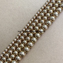 Natural Shining KC Gold Color Plated Hematite Stone Round Loose Beads 4 6 8 10 MM 15
