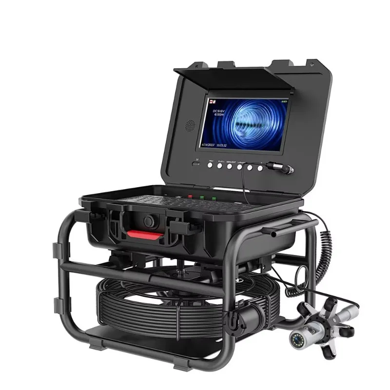 

[2026]360 Rotating Sewer Pipe Inspection 9 Inch IPS+1080P Screen +512HZ Transmitter+Meter Counter+Keyboard