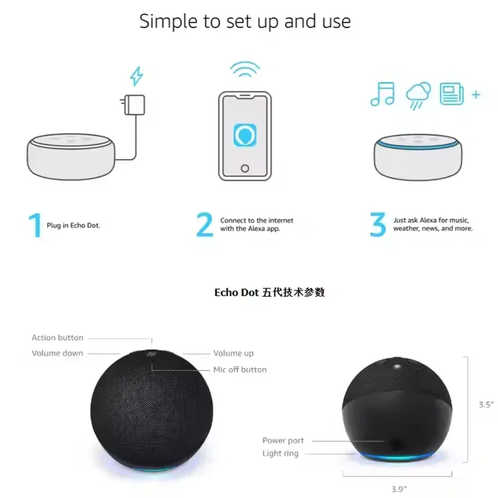 Original 5th Generation Echo Dot Smart Speaker Alexa-powered Best Seller