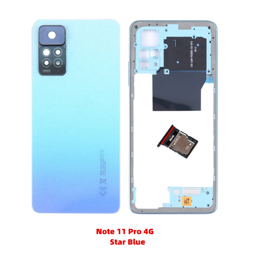 For Xiaomi Redmi Note 11 Pro 4G/5G Middle Frame + Rear Back Battery Cover + Camera Lens + Sim tray Repair Parts