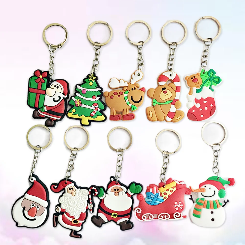 10 Pcs Santa Keychain Gifts Xmas Tree Decorations Creative Cartoon Bulk Christmas