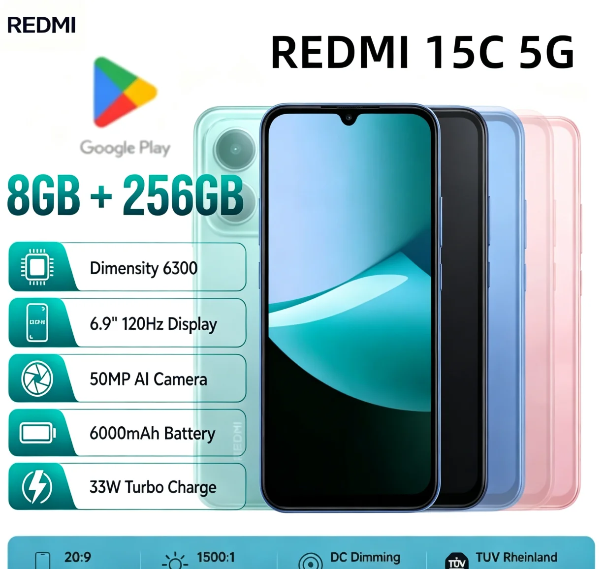 New Arrival 2026 Brand‑New Redmi 15C Value‑for‑Money Cellphone 8GB RAM 256GB ROM Dual‑SIM Dual Standby Global Version Practical