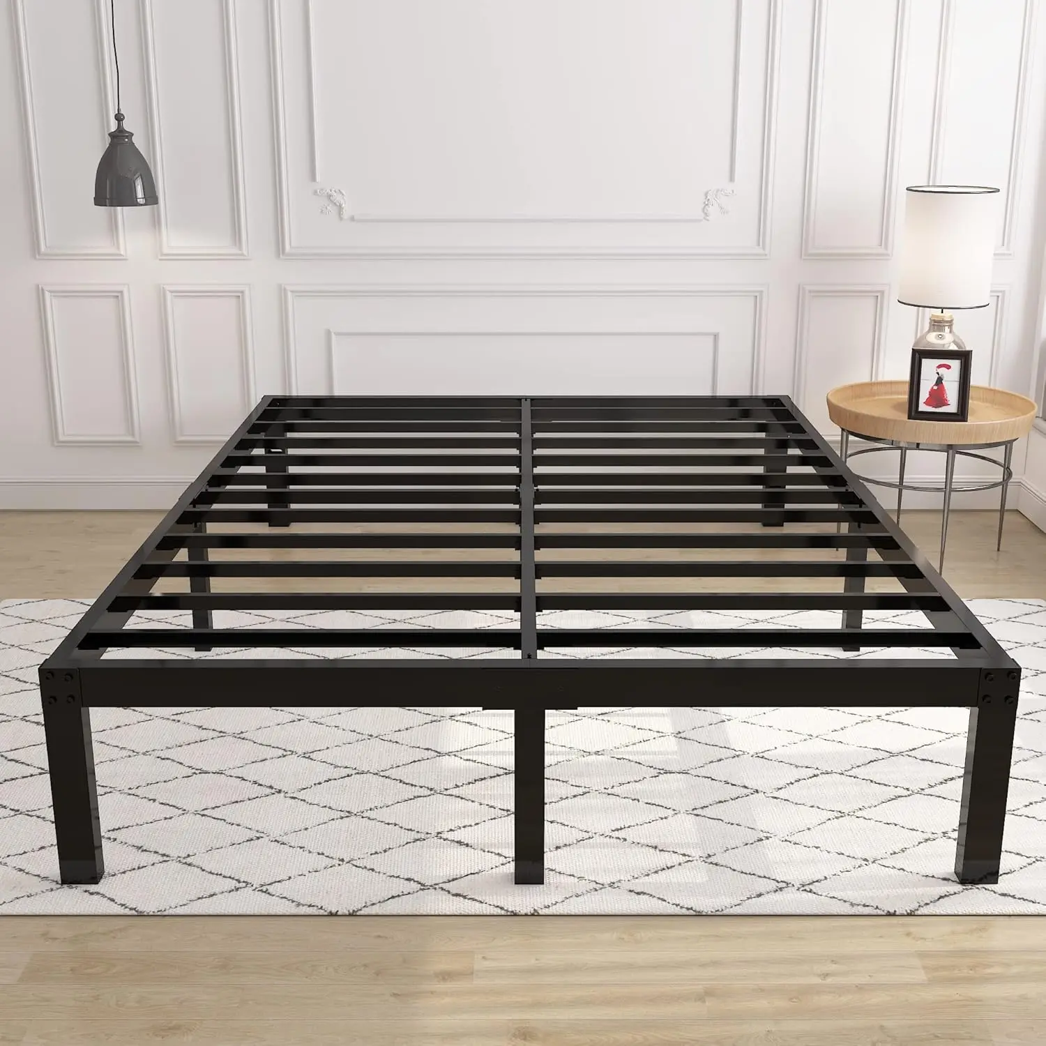 Duty Support Basic Bed Frame/Mattress Foundation/Box Spring Replacement/Steel Slat Platform/Easy to Assemble/with Storage/Noise