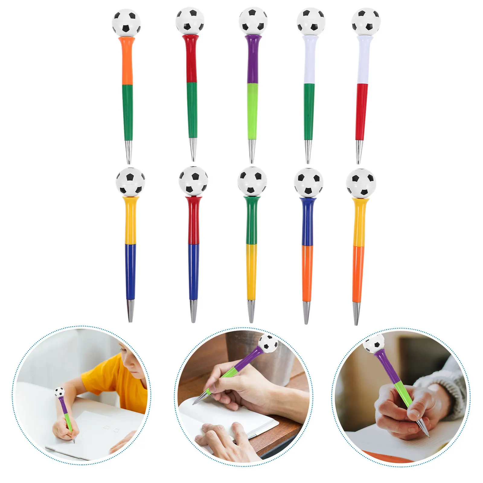 

10Pcs Football Shaped Spinning Cartoon Stationery Pen Fun Eye Catching Sports Ballpoint Writing Tool for School Home