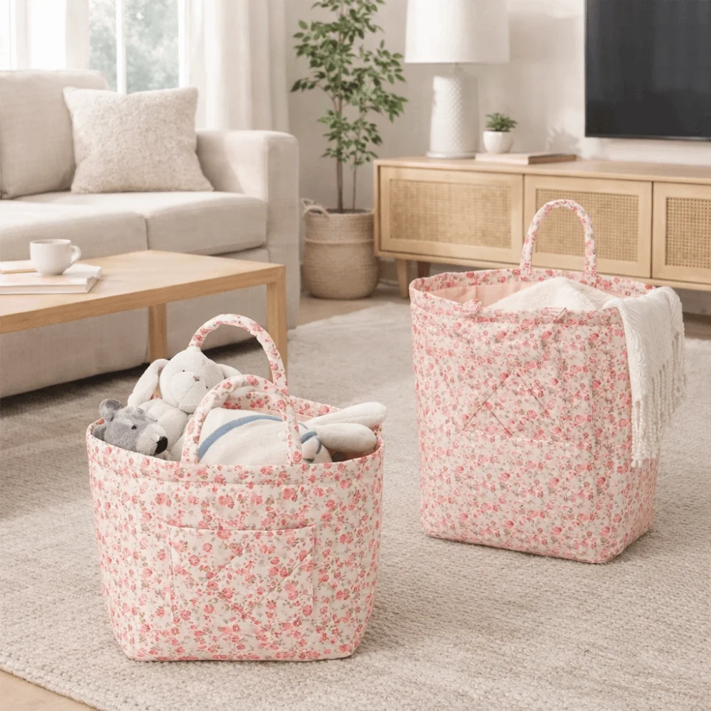 

Large Capacity Laundry Storage Basket Folding Easy Carry Handles Dirty Clothes Basket Hand-held Floral Design