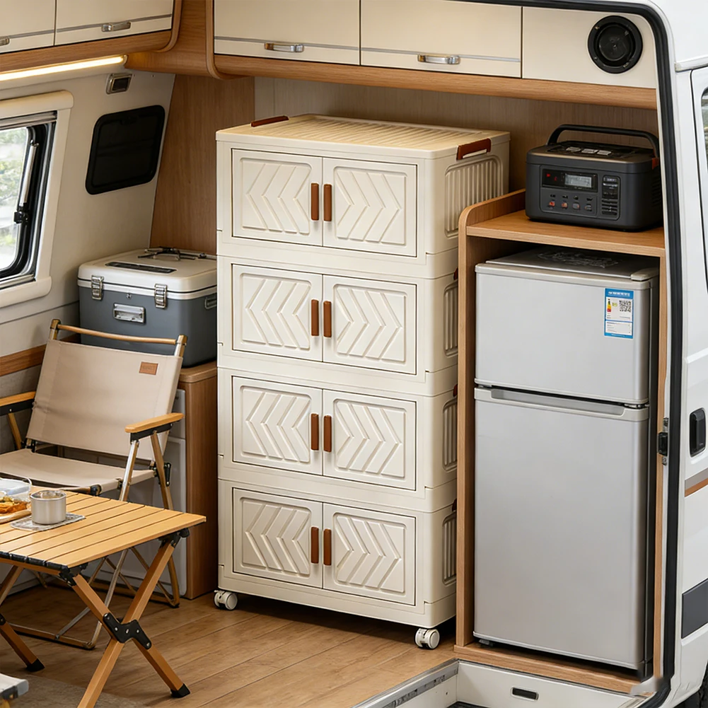 

4-х уровневые пластиковые контейнеры для хранения с дверцами и колесами, складные ящики для хранения, складной шкаф для хранения, полка для домашнего офиса, общежития