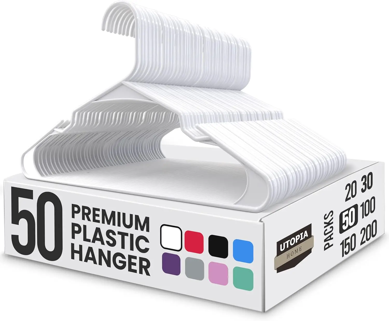 

Набор из 50 пластиковых вешалок — компактные, прочные органайзеры для шкафа, незаменимые для квартиры или общежития (белые)