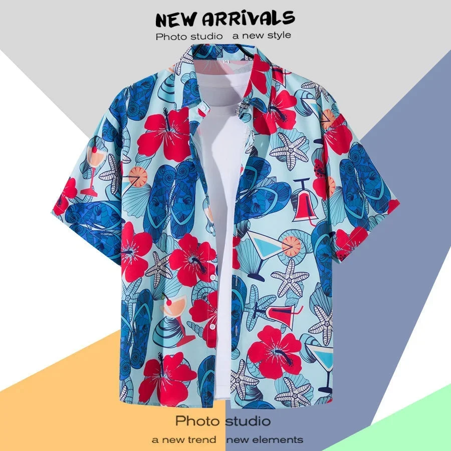 

2026 Summer Casual Short Sleeve Fashion Loose Collar Hawaiian Beach Floral Shirt with 3D Pattern Print Tailored Korean Style