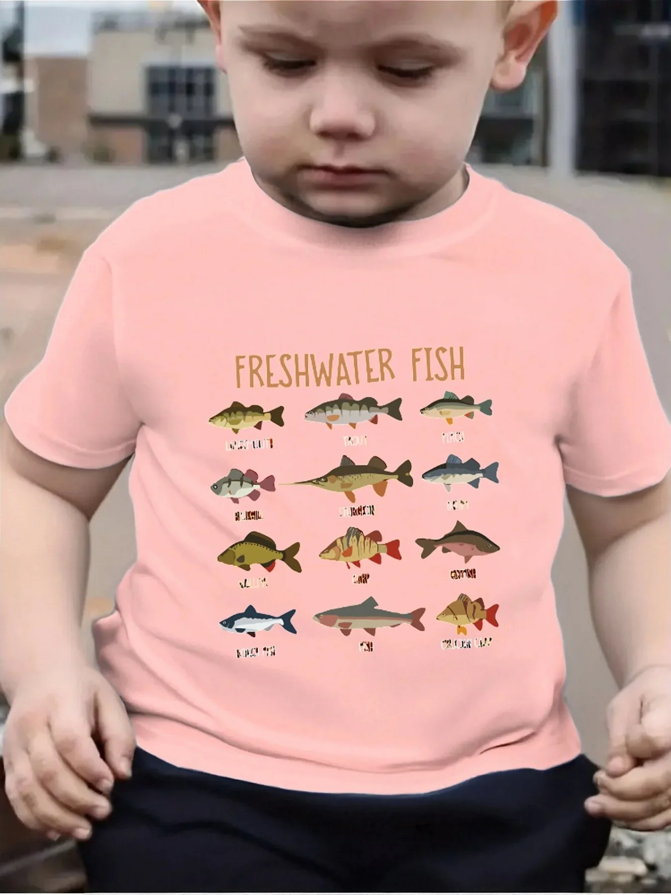 Cute Freshwater Fish Chart Print Family Matching T Shirt Boys Girls Tee Parent Child Casual Top Mom Dad Kids Summer Daily Wear