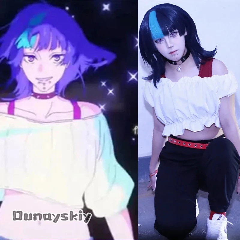 

aBcD02* ‌ Парик Hoshi Kirara Roro из аниме Dead Apple, короткий, черный, с обратными завитками, для костюма, термостойкий, из фибры