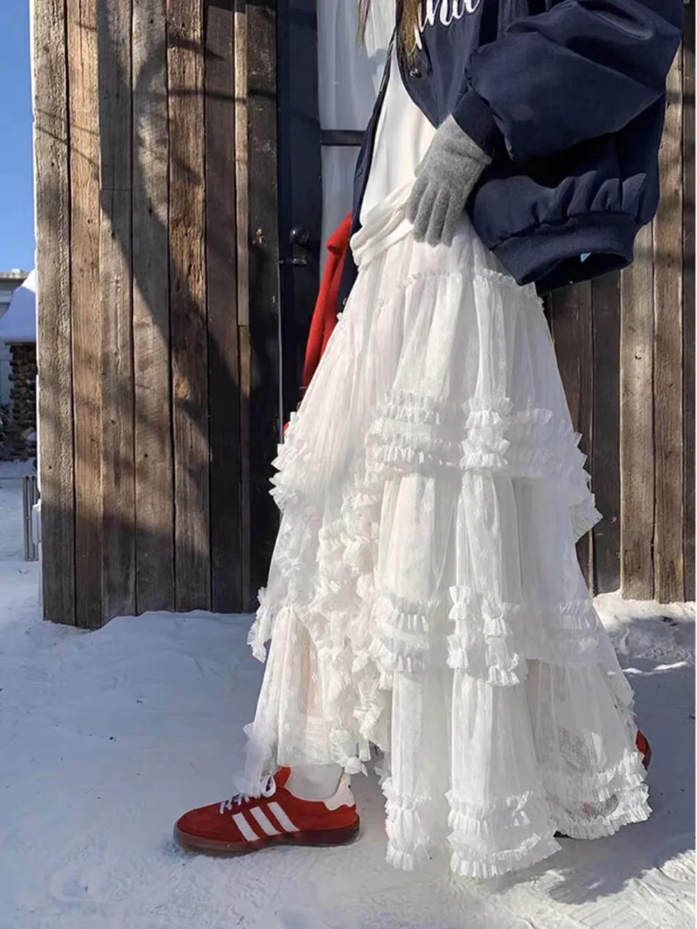 تنورة فطر صناعية ثقيلة شبكية على الطراز الكوري بحافة فطر مرنة متعددة الاستخدامات تنورة كعكة غير منتظمة