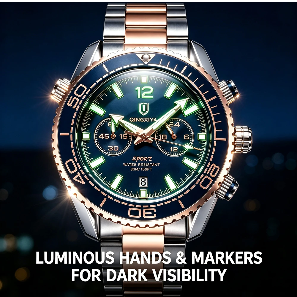 QINGXIYA Modische, kreative Herren-Quarzuhr, wasserdicht, leuchtend, Sport-Chronograph, Herrenuhr mit Datumsanzeige, Business-Uhren für Herren, Reloj – Detail 7