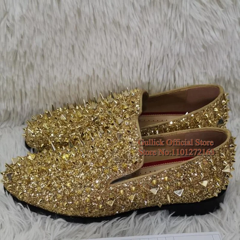 Designer Gold Studded Loafers Men display picture 3