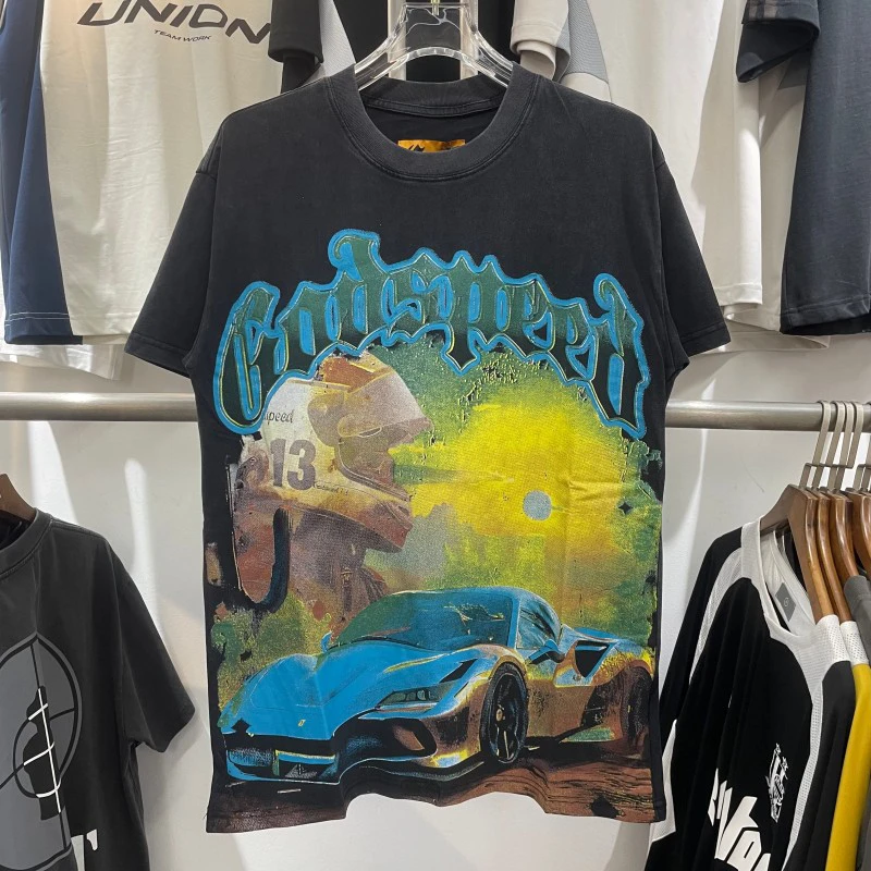 

Летняя футболка в стиле ретро American Ro Godspeed Skull Man Loose Waed с принтом ort Sve, молодежная дышащая хлопковая футболка...