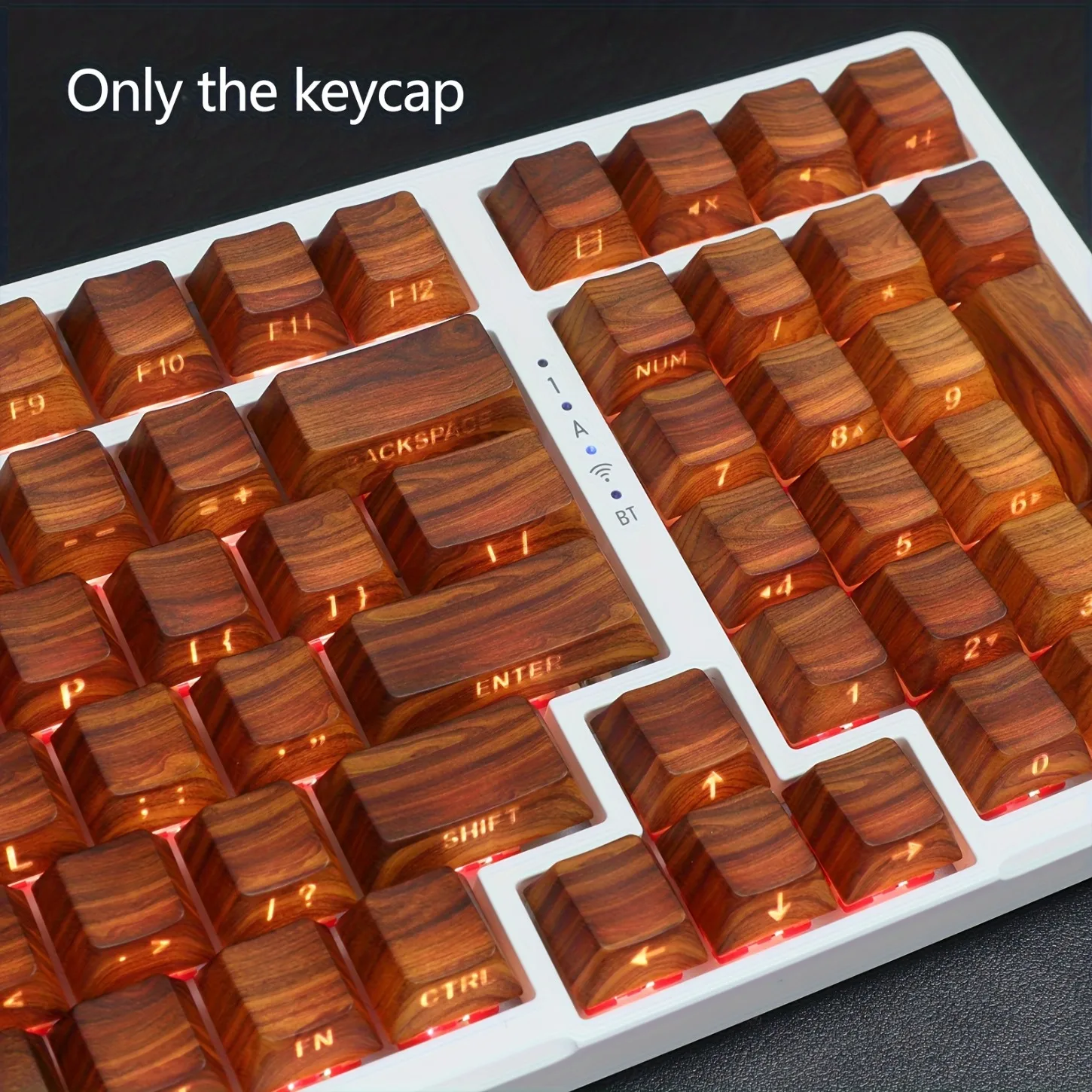 Walnut Wood Grain PBT Keycaps 130 Keys Side Printed Backlit Keycap Set Compatible with Cherry MX Mechanical Keyboard