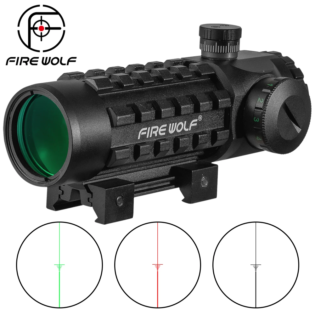 Fire Wolf 3X28 Green Red Dot Cross Sight Scope Tactical Optics Riflescope Fit 11/20mm Adjustable Rail Rifle Scopes for Hunting