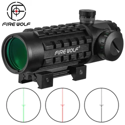 Fire Wolf 3X28 Green Red Dot Cross Sight Scope Tactical Optics Riflescope Fit 11/20mm Adjustable Rail Rifle Scopes for Hunting