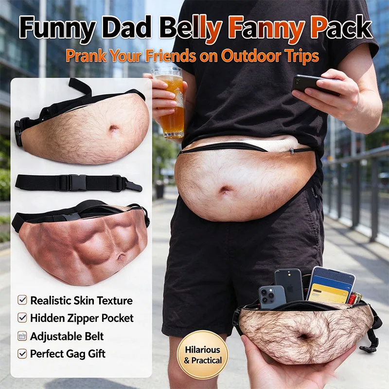 Funny Fake Beer Belly Fanny Pack, 3D Simulation Tummy Waist Bag Novelty Prank Gift Adjustable Belt Zipper Pouch