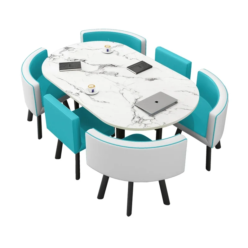 Household dining table Modern simple small apartment dining table and chair combination Office training table Oval negotiation c