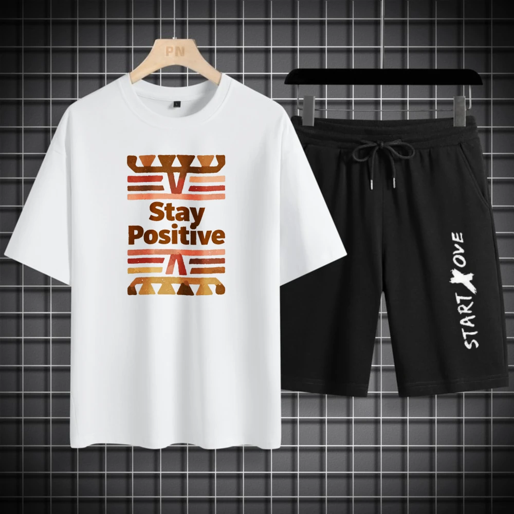 Men's T-shirts Sets Breathable Summer sweatshirt set Suit for man clothing set Fashion Short Sleeve+ Shorts Polyester