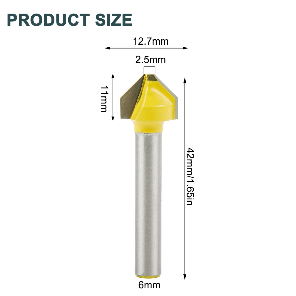 1pc 6mm Shank Router Bit 90 Degree V-Shaped Flat Head Router Bit For Acrylic PVC Woodworking Engraving Chamfer Milling Cutter