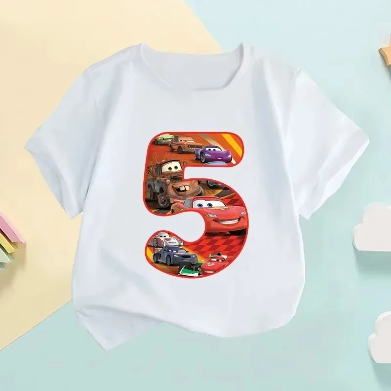 2026 سيارة بيكسار البرق ماكوين عدد طباعة 1 2 3 4 5 6 7 8 9 سنوات عيد ميلاد طفل الفتيان تي شيرت الاطفال تي شيرت الفتيات الملابس #4