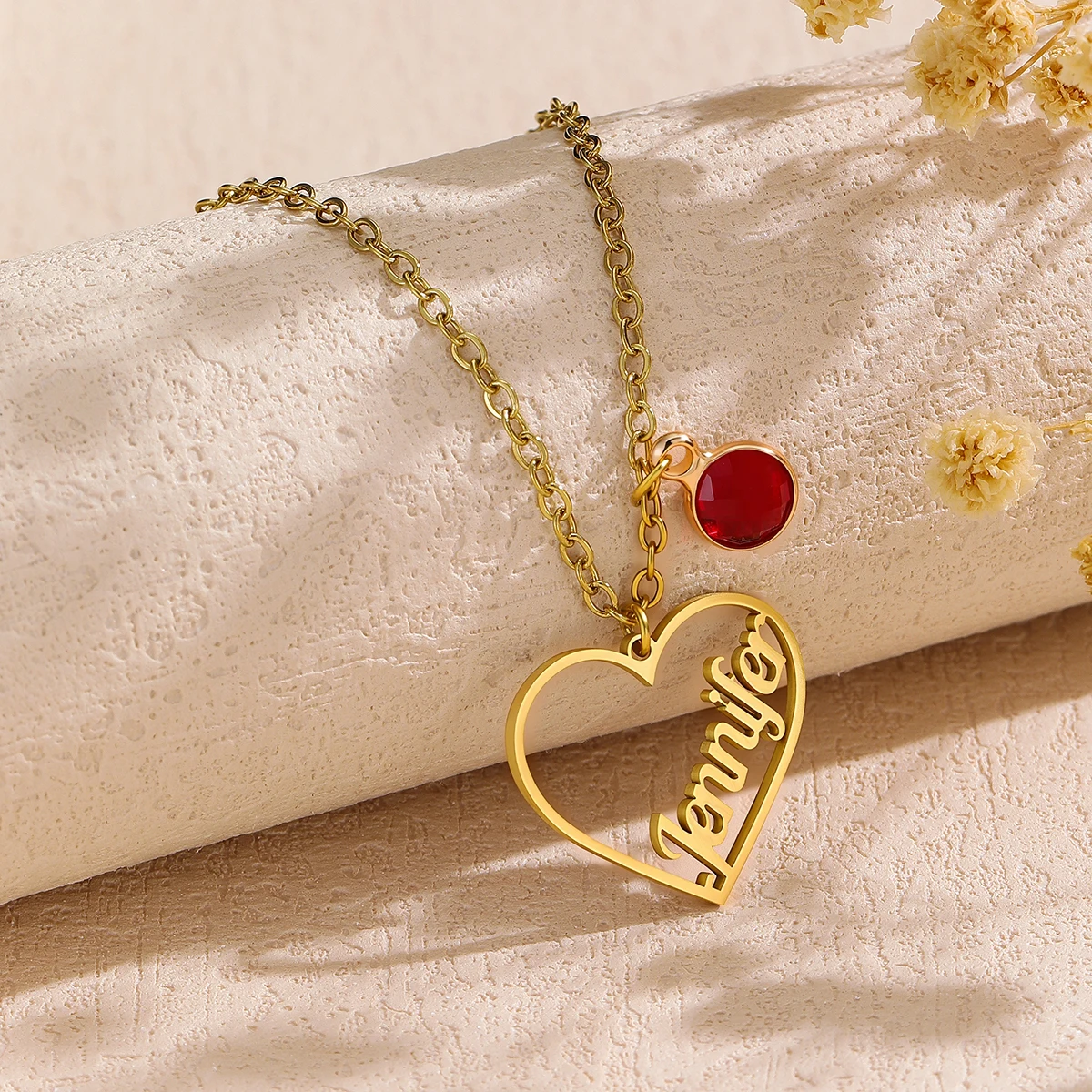 قلادة اسم شخصي كريستال على شكل قلب مصنوعة من الفولاذ المقاوم للصدأ سلسلة الترقوة الراقية #5