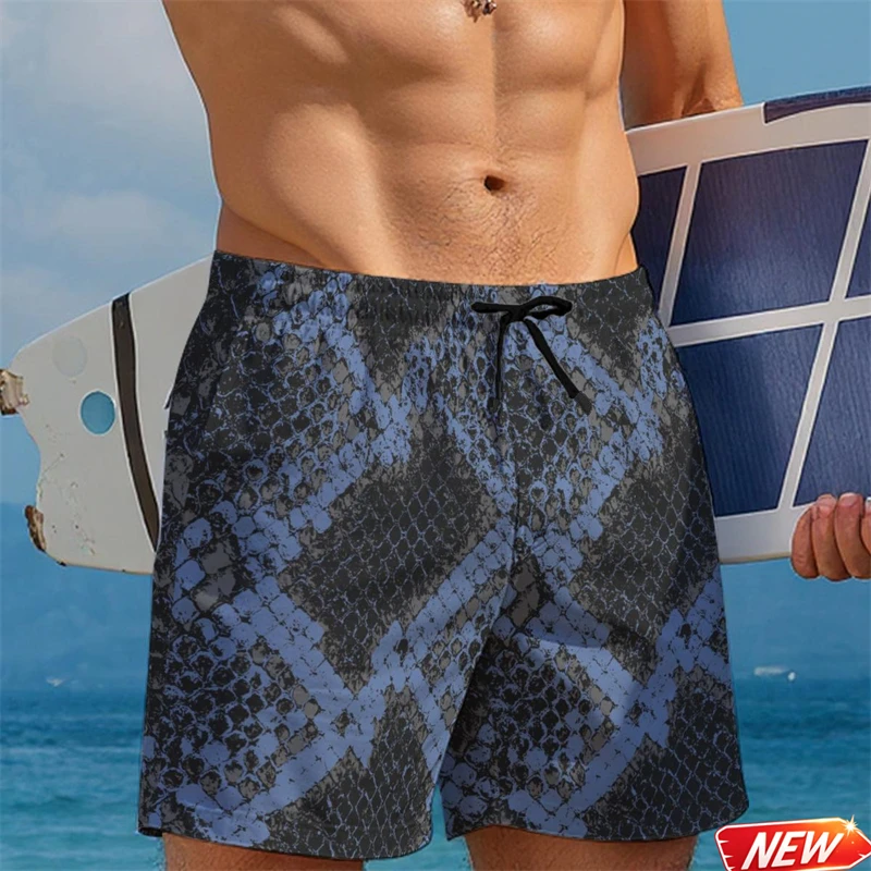 Realistic Snake Skin Pattern Beach Shorts Men 3d Printed Abstract Animal Graphic Swim Trunks Streetwear Summer Surf Board Shorts