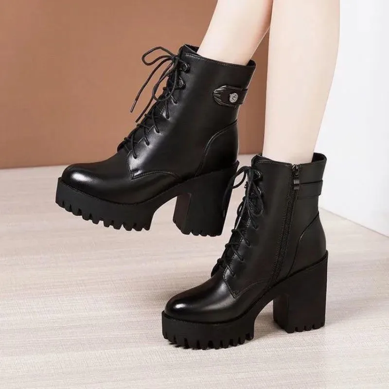 Women's Boots Fashion Comfort Belt Buckle Ankle Boots Women Autumn Winter High Heeled Leather Boots Women Shoes Sapato Feminino