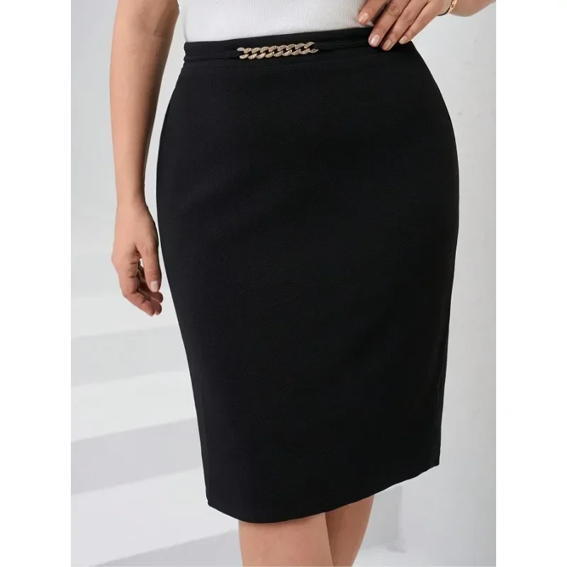 حجم كبير 1XL-5XL المرأة مرونة منتصف طول تنورة التخسيس صالح عالية الخصر العصرية طول الركبة السيدات الملابس تنورة ضيقة