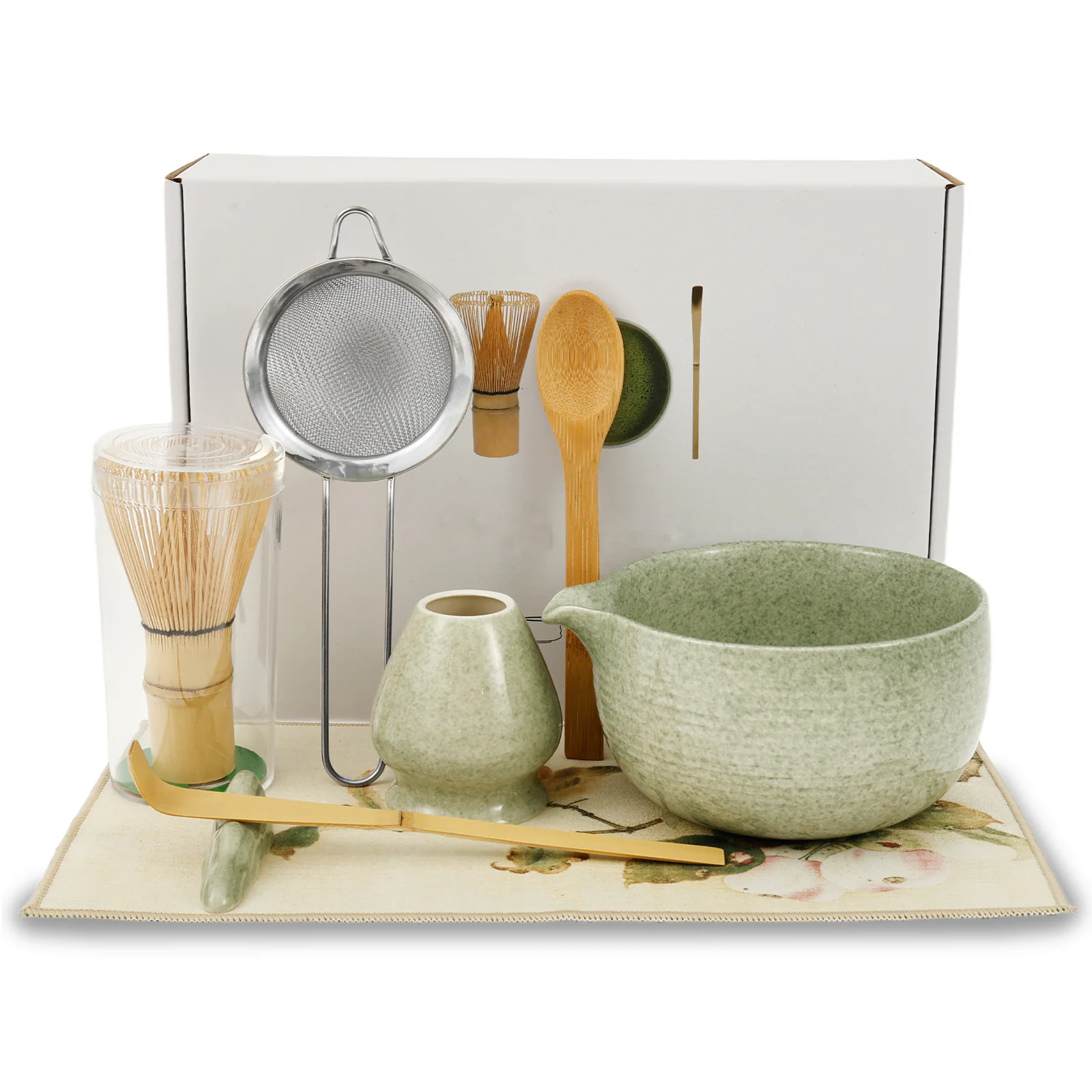 

Набор венчиков для матча - 7/8 шт. японский чайный набор для матча, подарочная коробка для домашней поездки с чашей для матча, щеткой, ложкой, держателем венчика, ковриком и ситом