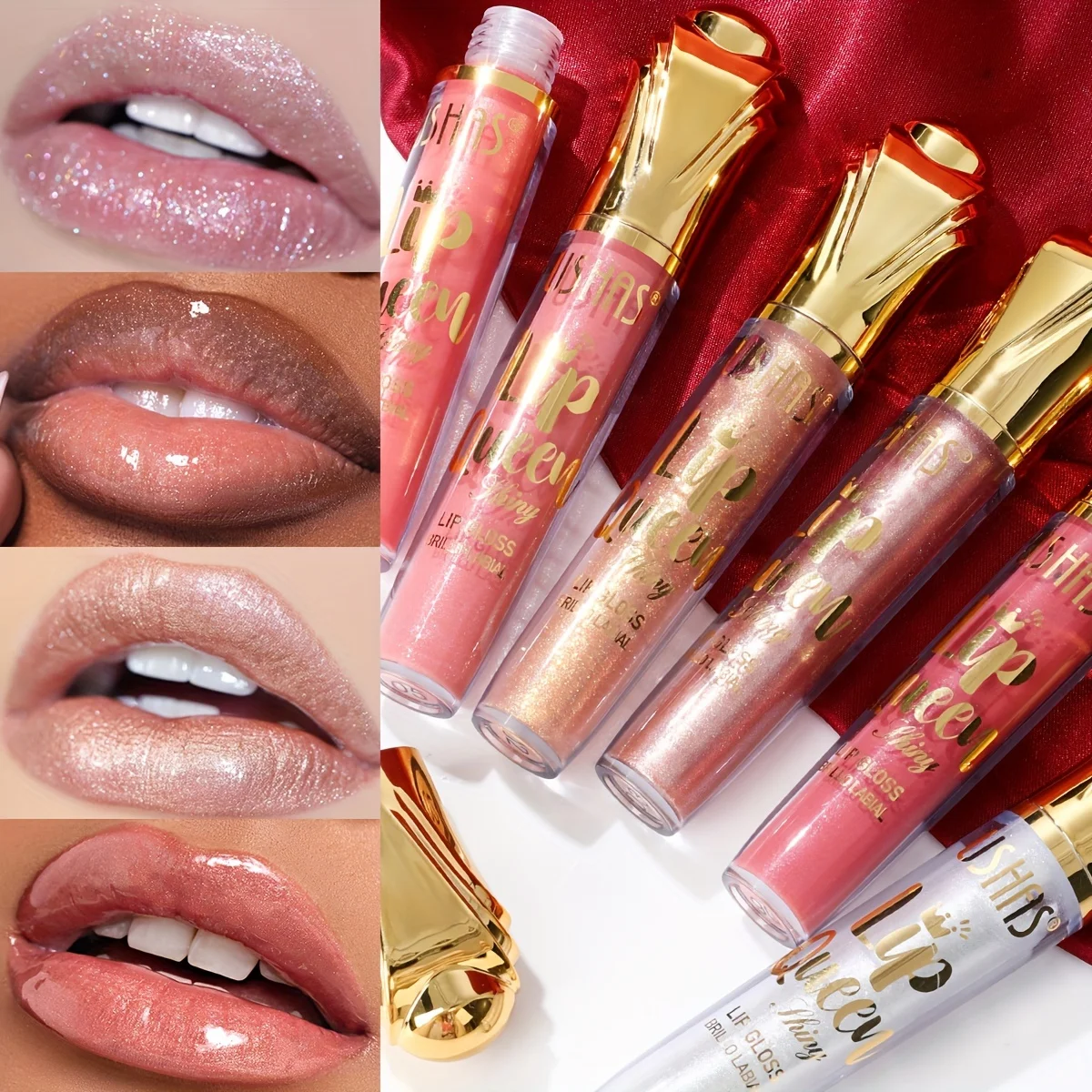 6色のグリッター入りリキッドリップスティック、ダイヤモンドのように輝くメタリックリップスティック、防水で長持ち
