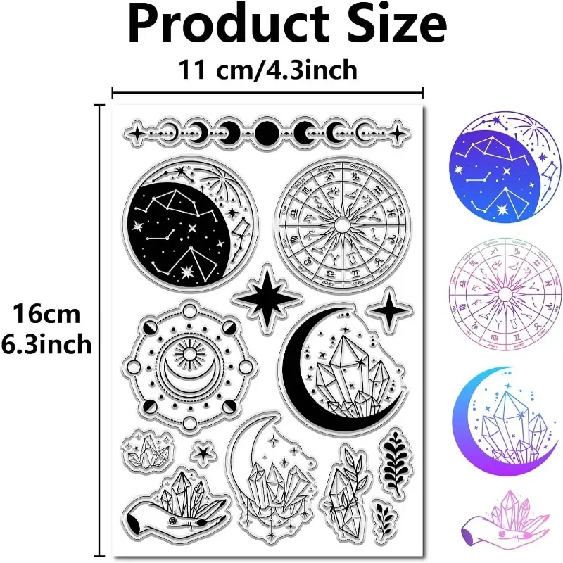 1pc Crescent Moon Clear Rubber Stamps Crystal Six Pointed Star Vintage Reusable Transparent Silicone Stamp Seals for Journaling