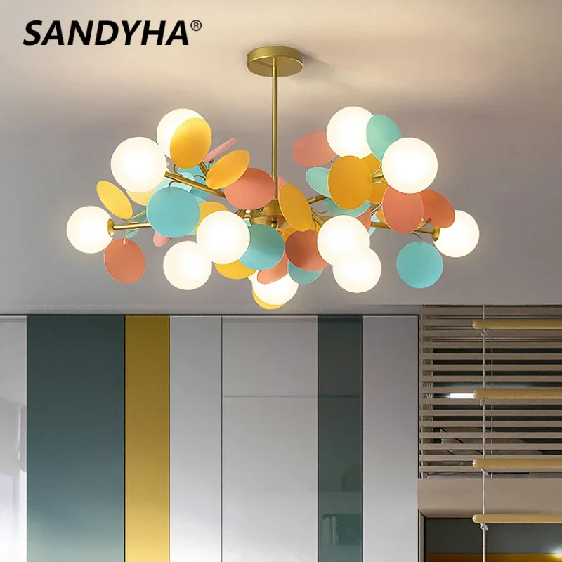 sandyha nordic living room chandelier lampadas led bola de vidro luzes pendentes acrilicas coloridas decoracao para casa do quarto luminaria 01