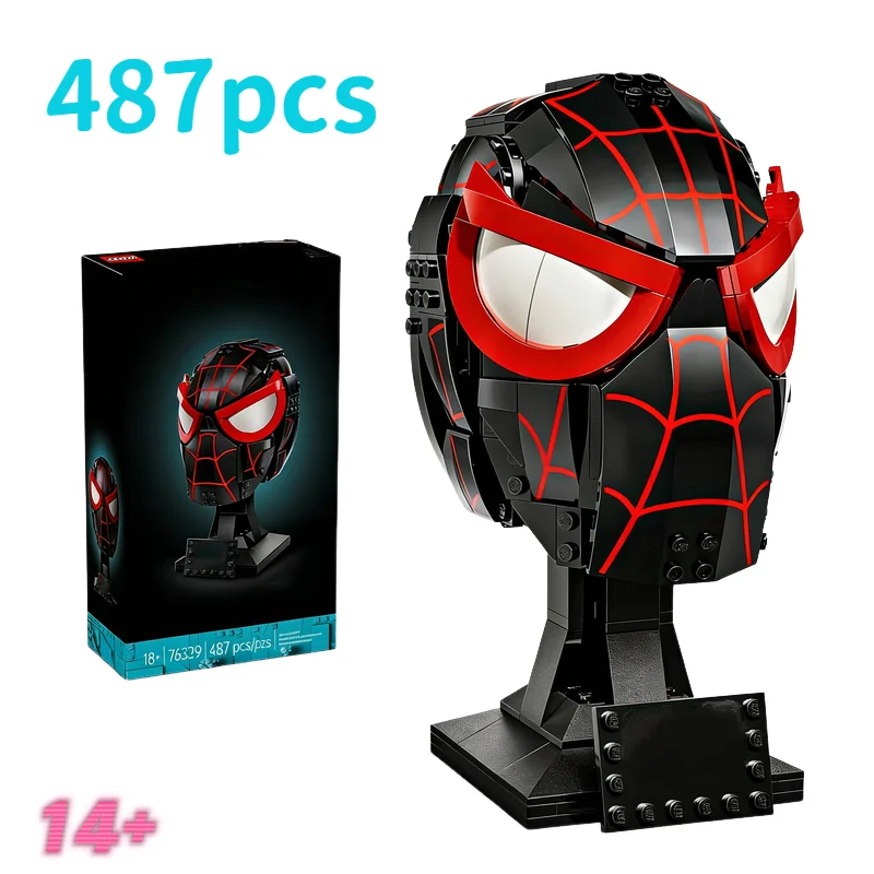 

Новогодний набор из 487 деталей: Маска-шлем героев Спайдер-Моралес 76329, конструктор, модель из кирпичиков, игрушки для праздников, подарки на день рождения, сюрприз-подарки