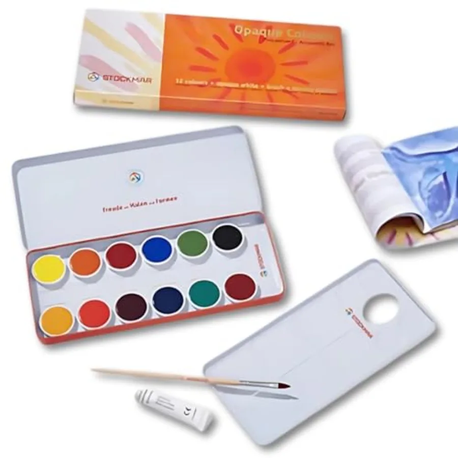 

Opaque Color Box - Set of 12 paints, Includes Opaque White Paint Tube, Brush, and Palette- Waldorf Art Supplies
